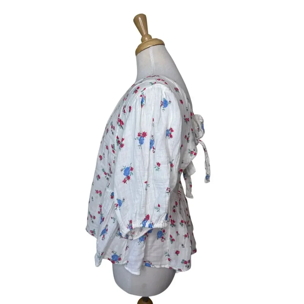 FREE PEOPLE  Chloe Floral Printed Top Tie Open Back OB1960043 TEA COMBO Medium